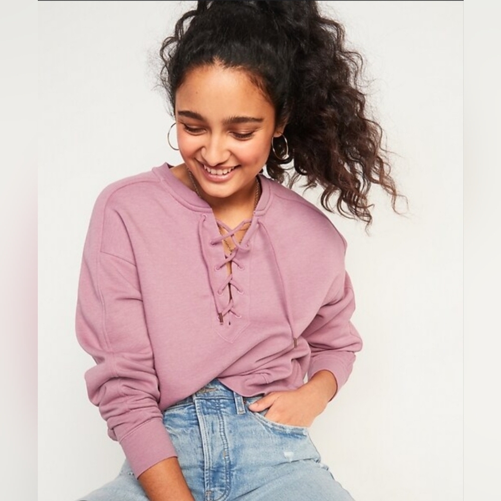 OLD NAVY Crewneck Lace Up Pullover Sweatshirt